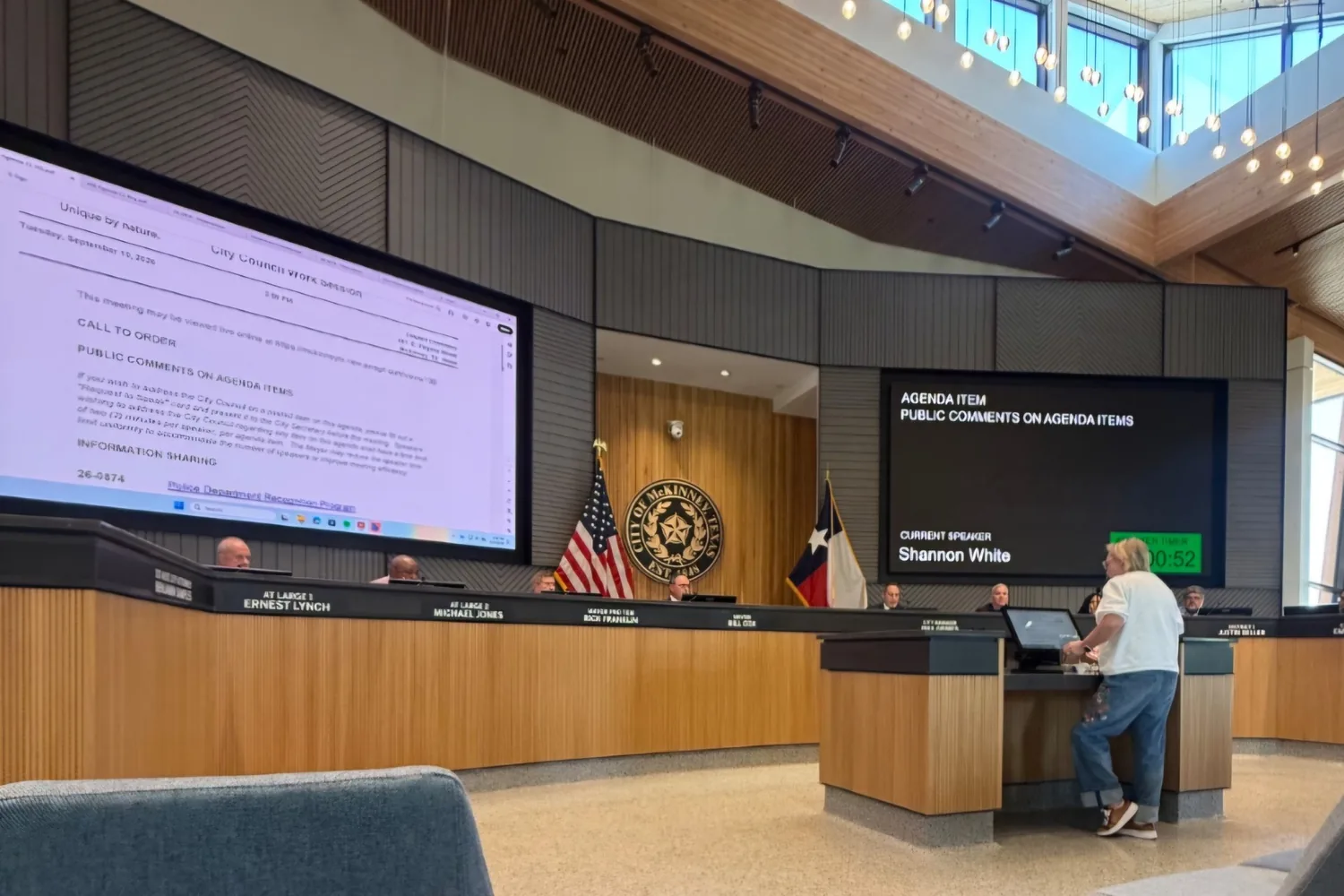 Shannon White addressing the City of McKinney City Council